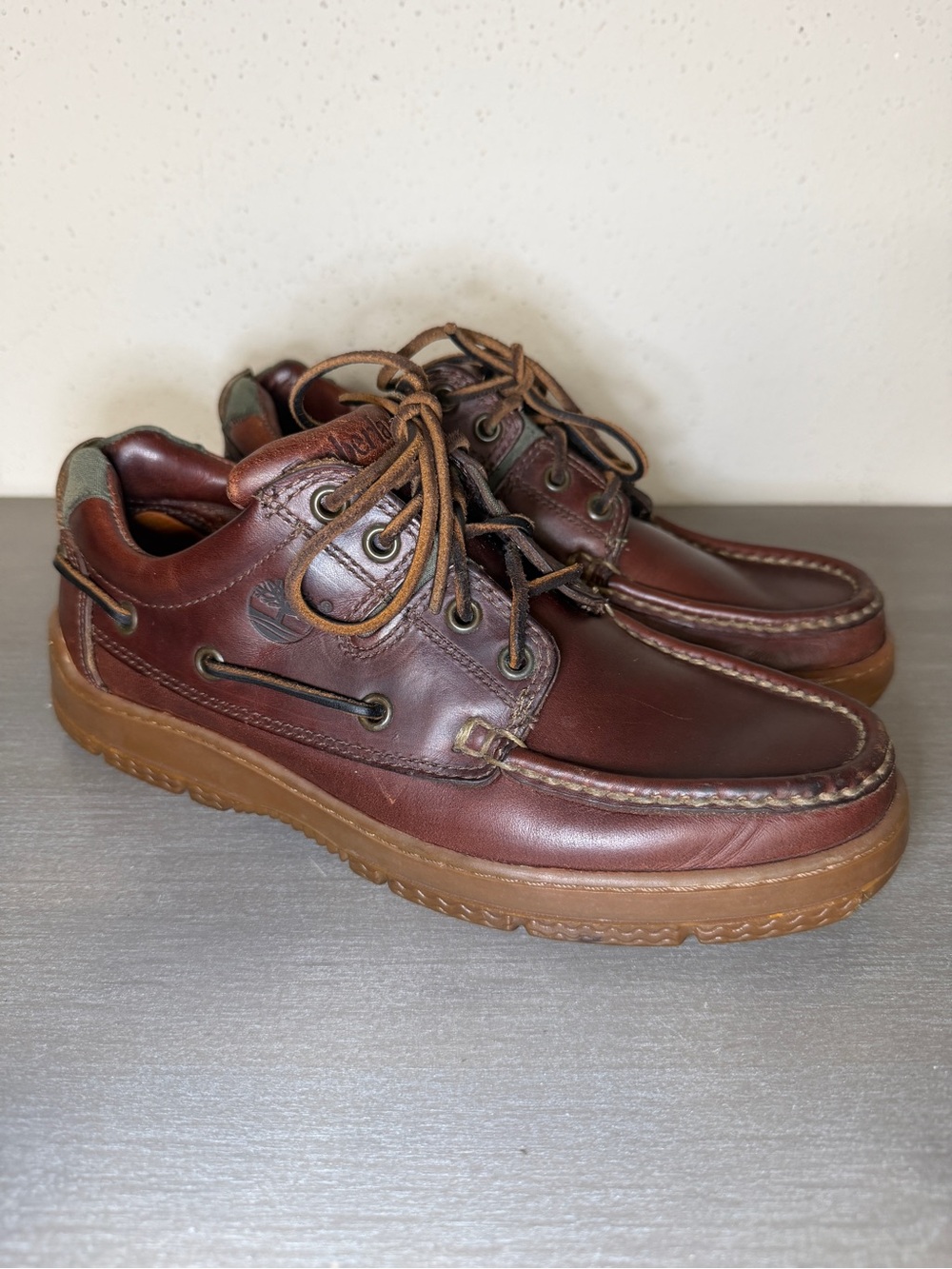 Vintage Timberland Rare USA Made Boat Shoes Burgundy Brown Leather Sz 7.5 M